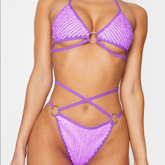 Purple Ring Detail Sequin Bikini Top & Bottom - Picture 1 of 2